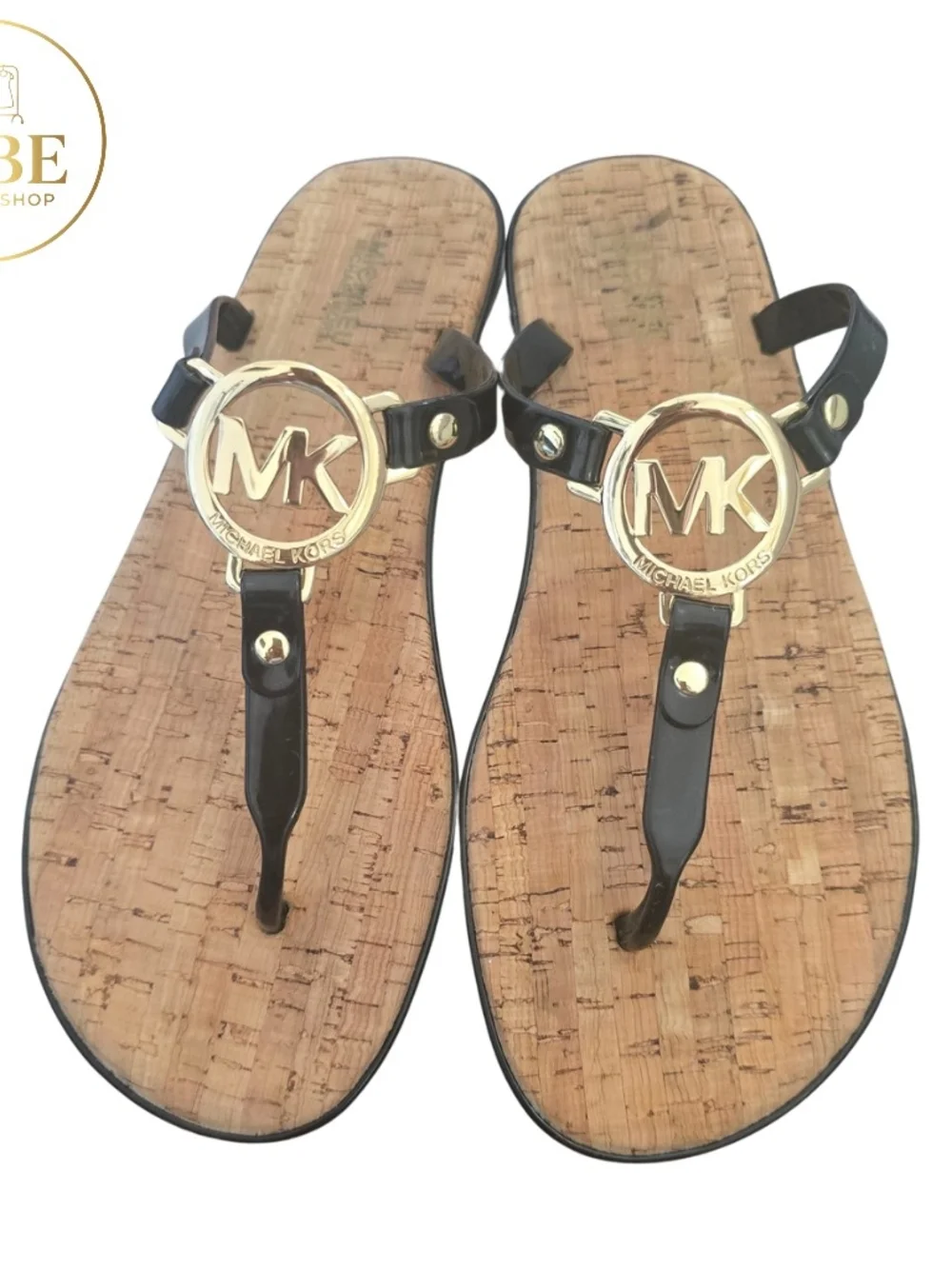 Michael Kors Black Cork Logo Thong Sandals